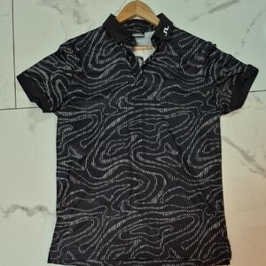 J.Lindeberg Black and White Patterned Polo Shirt Size L . PTP 22